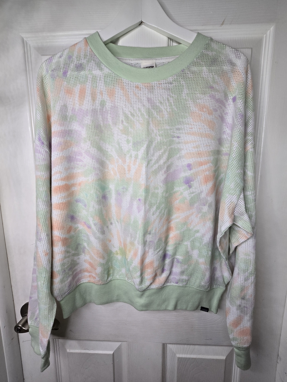Pastel Tie-Dye Waffle Knit Sweatshirt - Mint & Peach